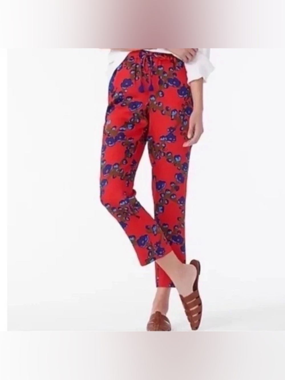 J. Crew Drapey Pull-on Pant in Lattice Floral Red 2